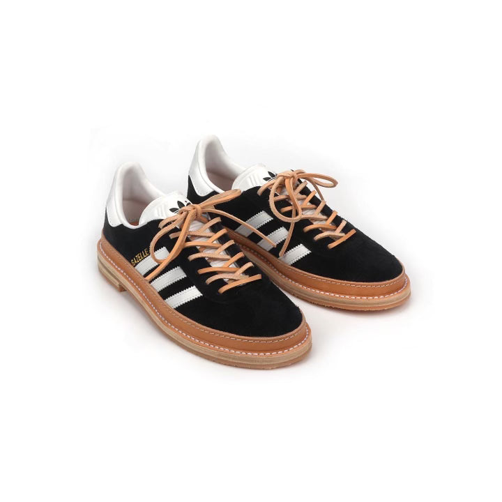 ADIDAS GAZELLE - BLACK W/ LEATHER HEELS