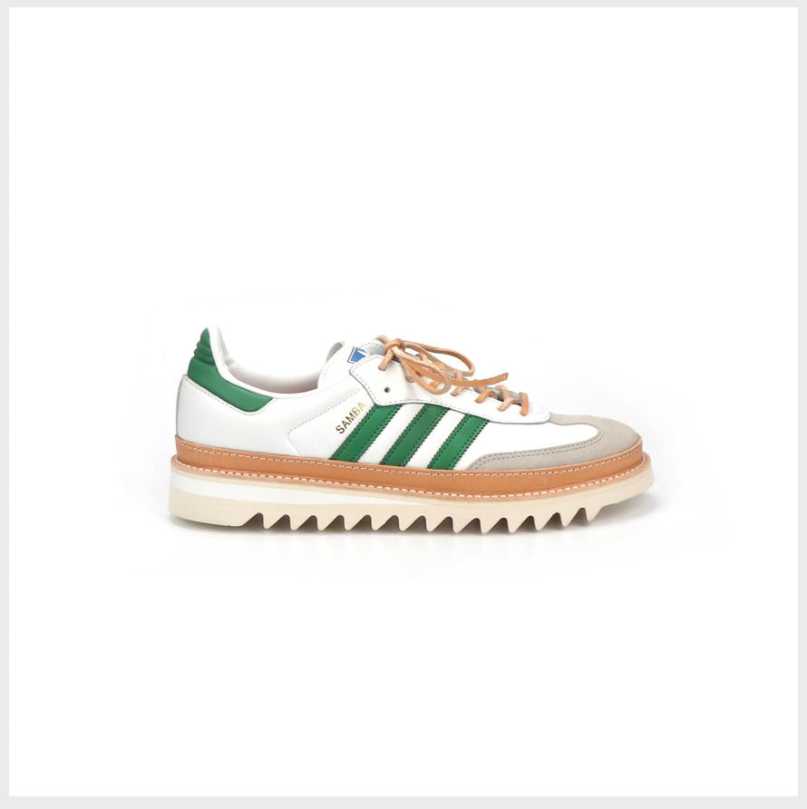 ADIDAS SAMBA W/ SHARK SOLE - WHITE + GREEN cobbler bushwick co. ADIDAS SAMBA W/ SHARK SOLE - WHITE + GREEN cobbler bushwick co.