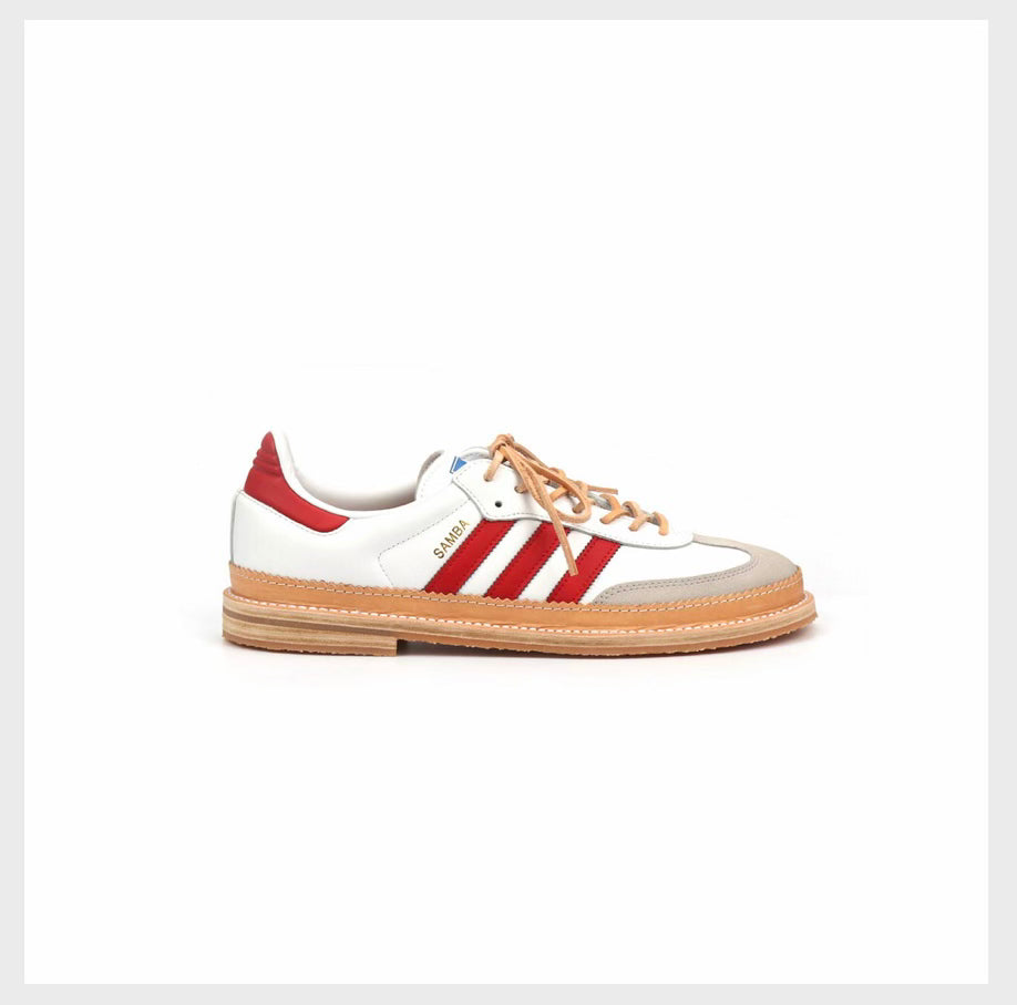 ADIDAS SAMBA W/ LEATHER HEEL - WHITE + RED