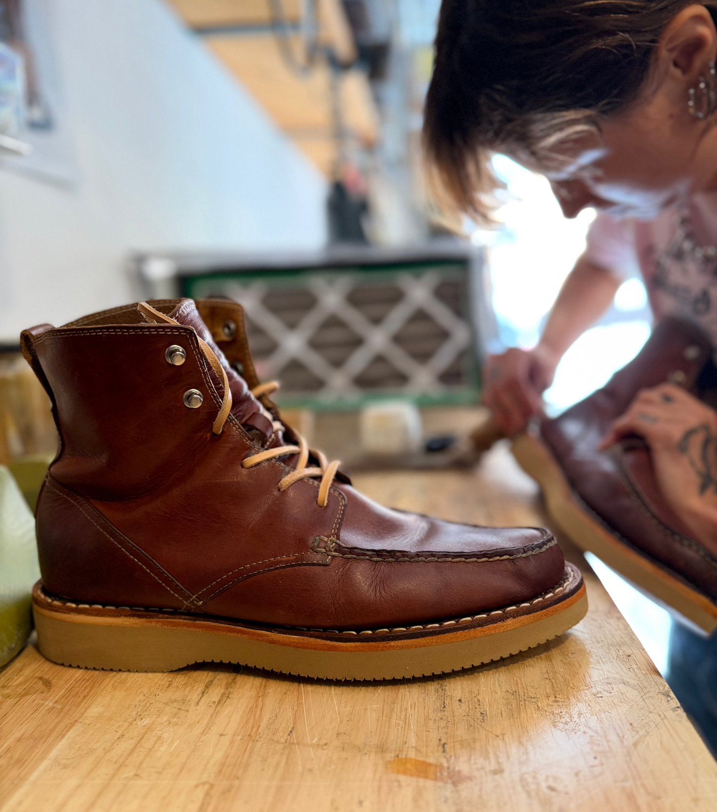 Resoling with Vibram + Leather Midsole + Hand stitching